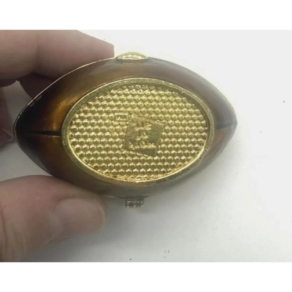 Football Rhinestone Hinged‎ Trinket Pill Box Gold Tone Crystal Enamel Interior